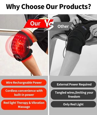 Rotlichttherapie Kniewrap zur Schmerzlinderung 660nm 850nm Infrarot-Vibrationsmassage Wärmepad wiederaufladbar und kabelloses Design